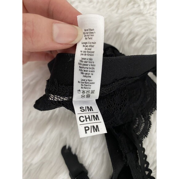 Mapale Black 3 piece lace Gartered Thong Outfit Size S/M Lace Lingerie - Picture 7 of 11